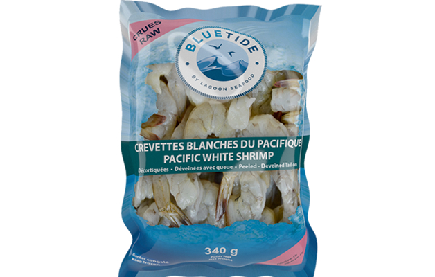 Crevettes d’élevage Surgelées Blanches – Pelées et Déveinées – Avec Queue – Surgelée Individuellement 340g 41/50