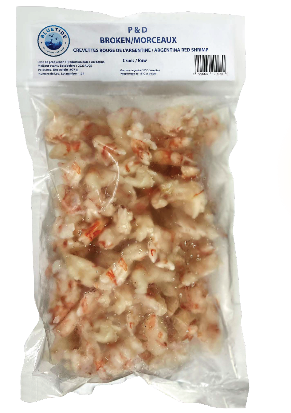 Frozen Wild Shrimp Red Argentine – Peeled & Deveined (P&D) – Broken Untreated – Individually Quick Frozen (IQF) 907g