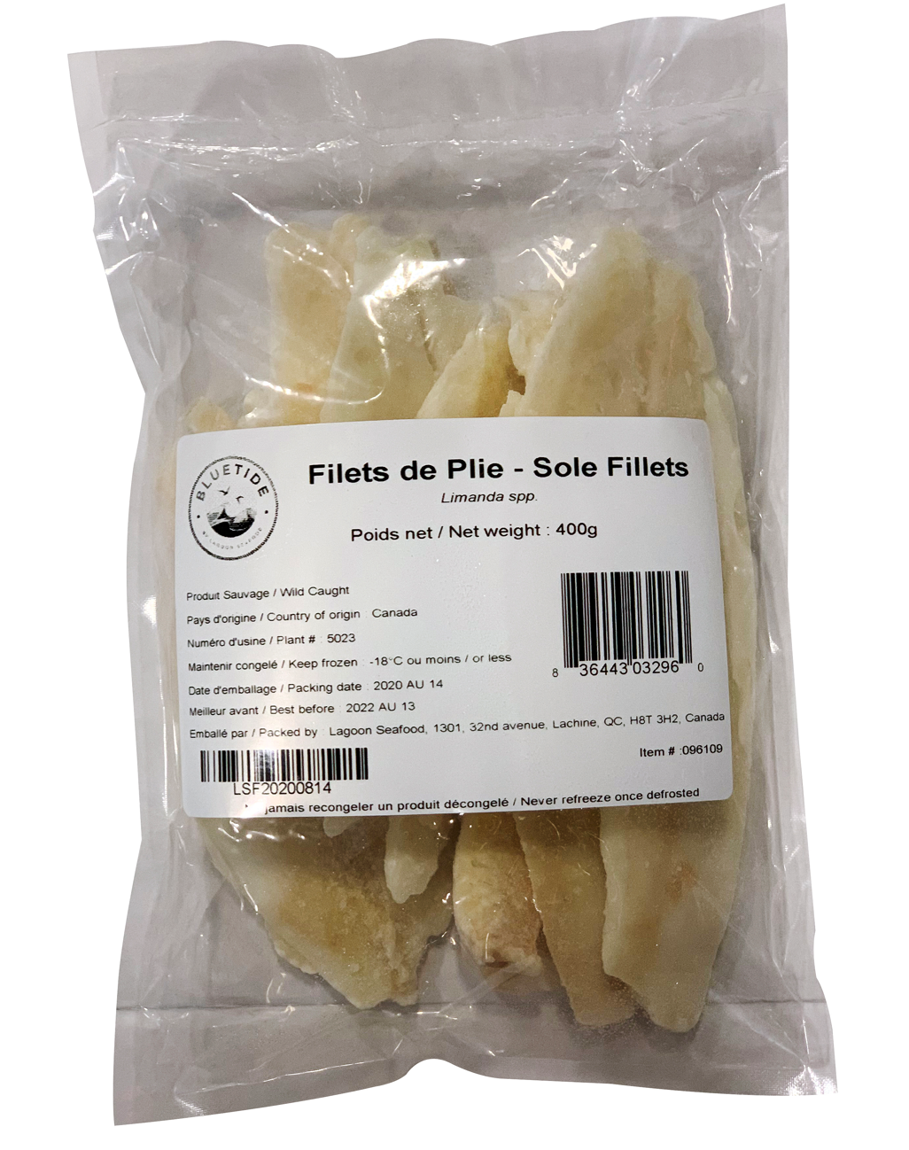 Canadian Frozen Wild Sole Fillet – Individually Quick Frozen (IQF) 400g