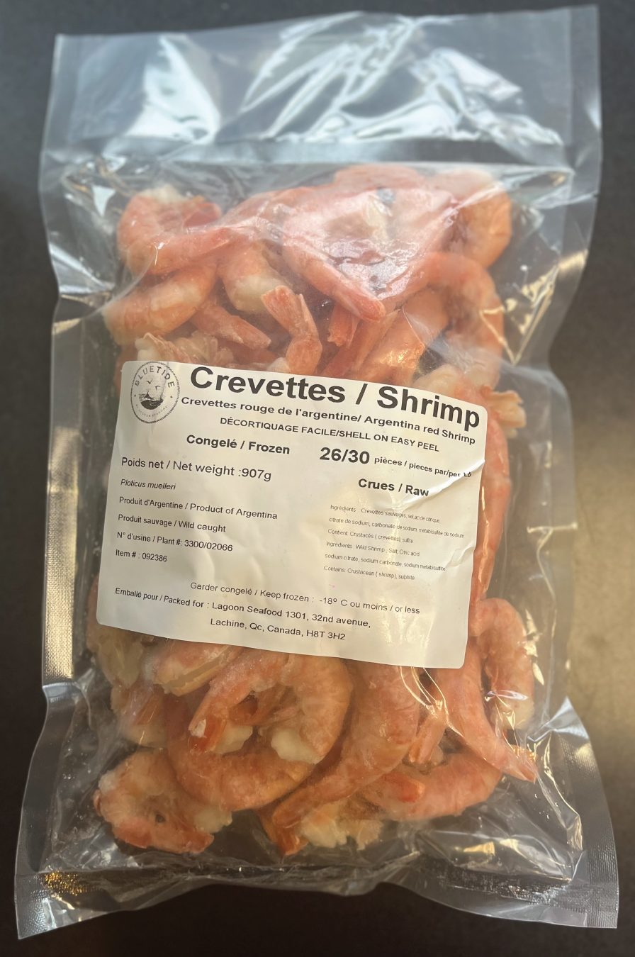 Frozen Wild Shrimp Red Argentine – Easy Peel – Individually Quick Frozen (IQF) 26/30 907g