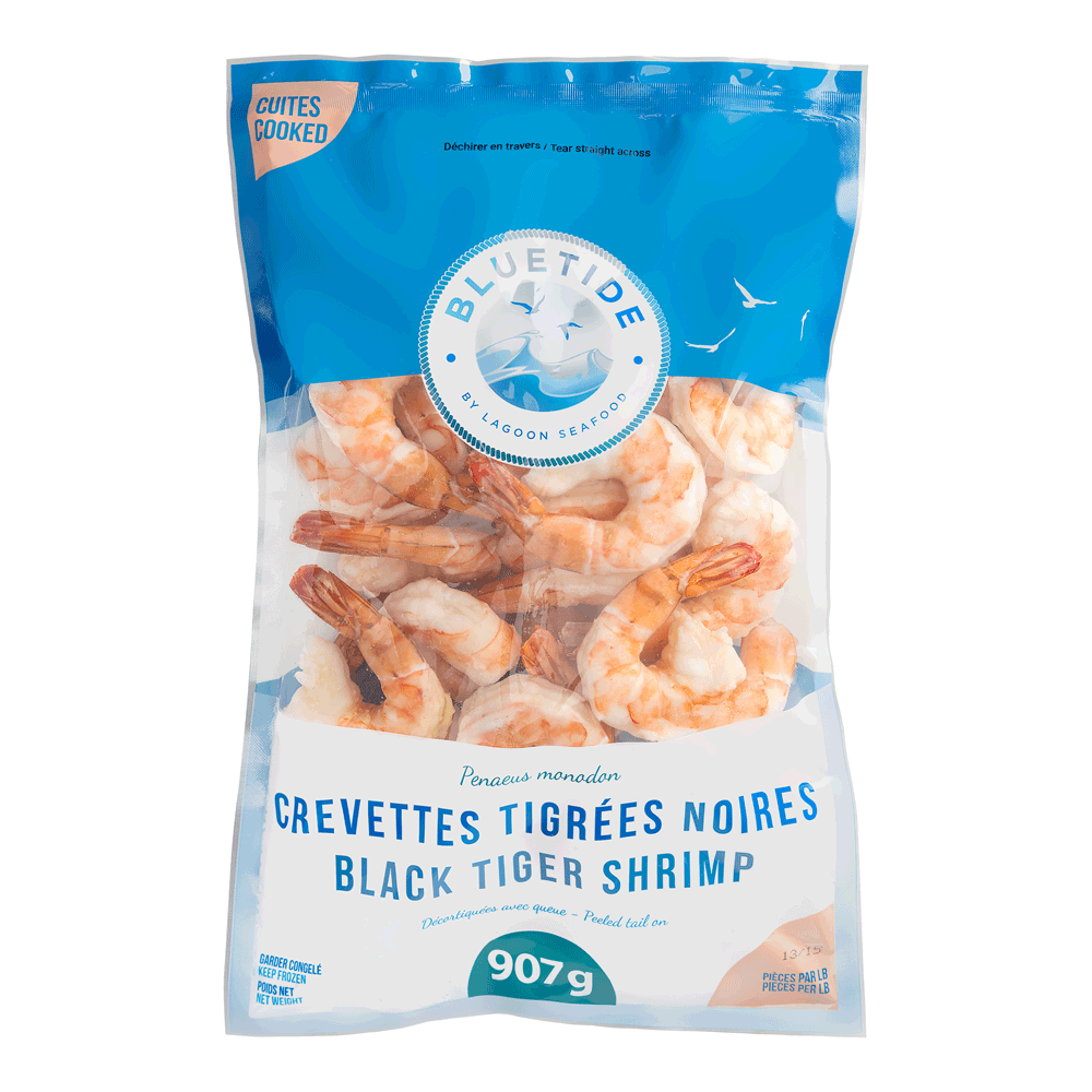 13/15 5 x 907 g Frozen Farm Shrimp Tiger Cooked P&D Tail On IQF Vietnam Lagoon Seafood