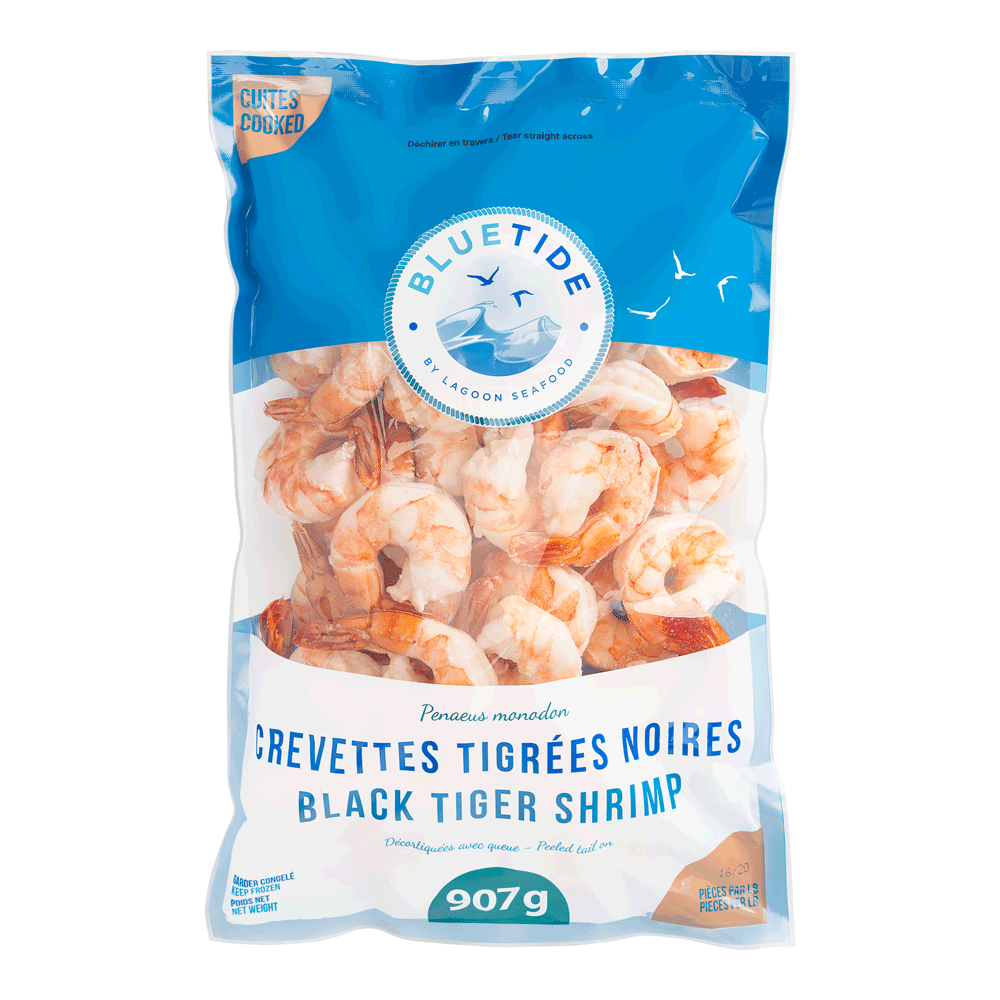 16/20 5 x 907 g Frozen Farm Shrimp Tiger Cooked P&D Tail On IQF Vietnam Lagoon Seafood