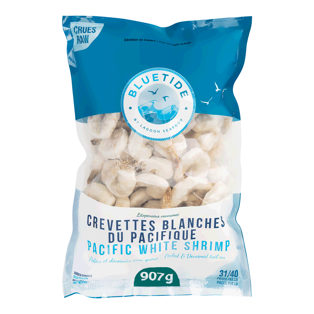 31/40 5 x 907 g Frozen Farm Shrimp White P&D Tail On IQF Lagoon Seafood