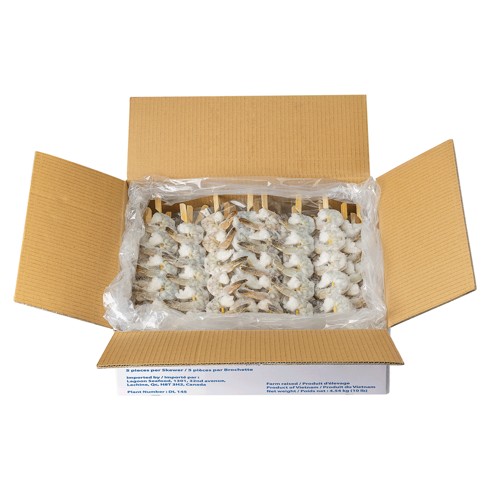 5pc/Skewer 4.54 kg Frozen Farm Shrimp White Vietnam Lagoon Seafood