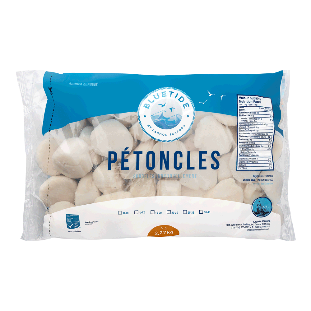 U/10 2 x 2.27 kg Frozen Wild Scallop Dry USA Lagoon Seafood