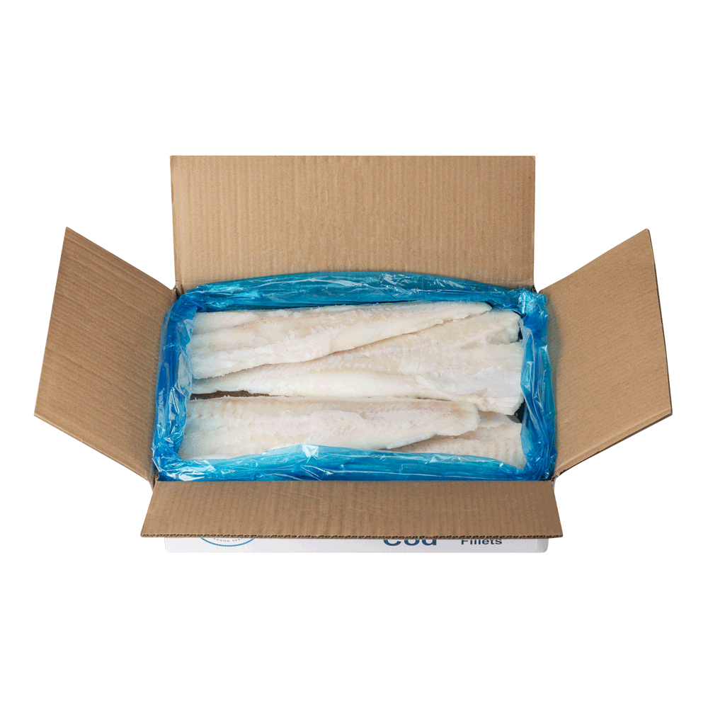12/20 4.54 kg Frozen Wild Cod Fillet Lagoon Seafood