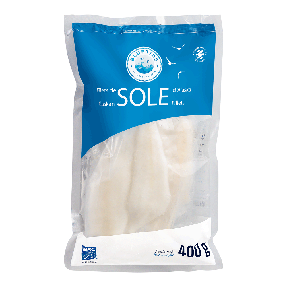 2/4 oz 12 x 400 g Frozen Wild Alaskan Sole Fillet Skin-Off IVP MSC China Lagoon Seafood