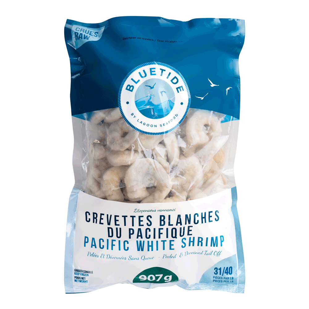 31/40 5 x 907 g Frozen Farm Shrimp White Peeled & Deveined Tail-off IQF Lagoon Seafood